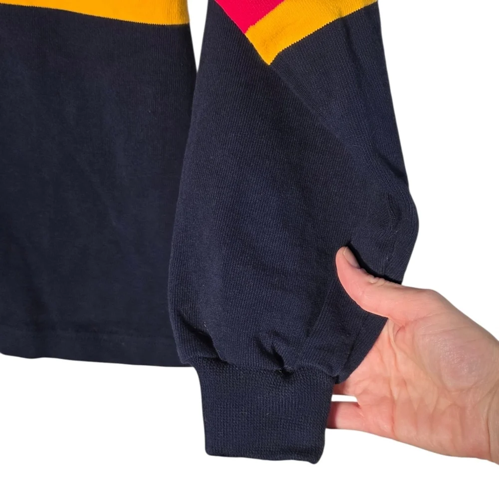 Barbarian Rugby Wear Queen’s University Rugby Shirt Small Navy Red Yellow Stripe - Picture 7 of 11